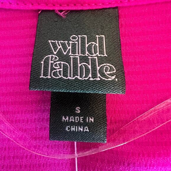 WILD FABLE HOT PINK WOMENS BLOUSE FRONT TIES LARGE CUFF SLEEVES - Picture 10 of 14